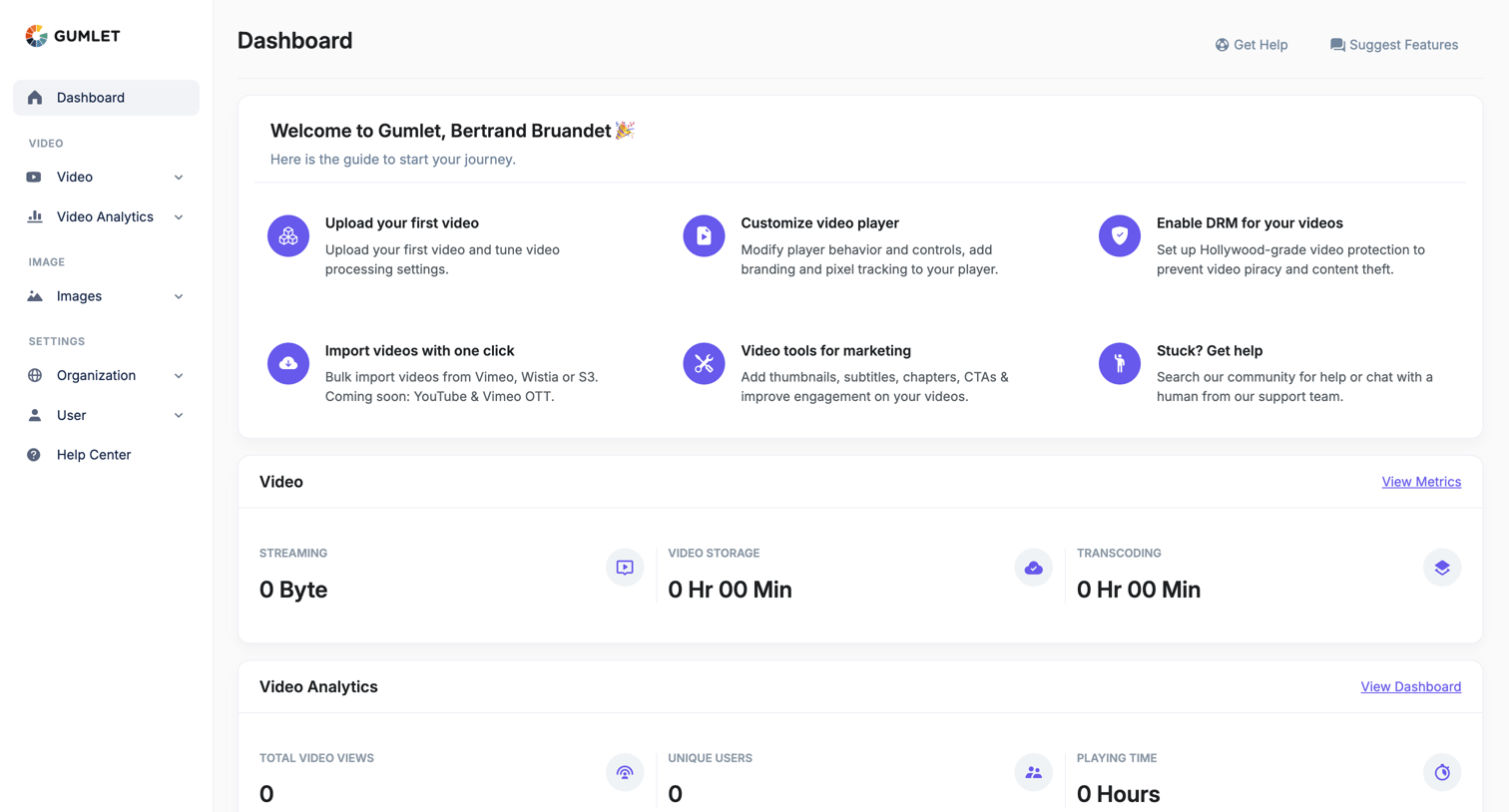 Gumlet - Dashboard - Gumlet screen