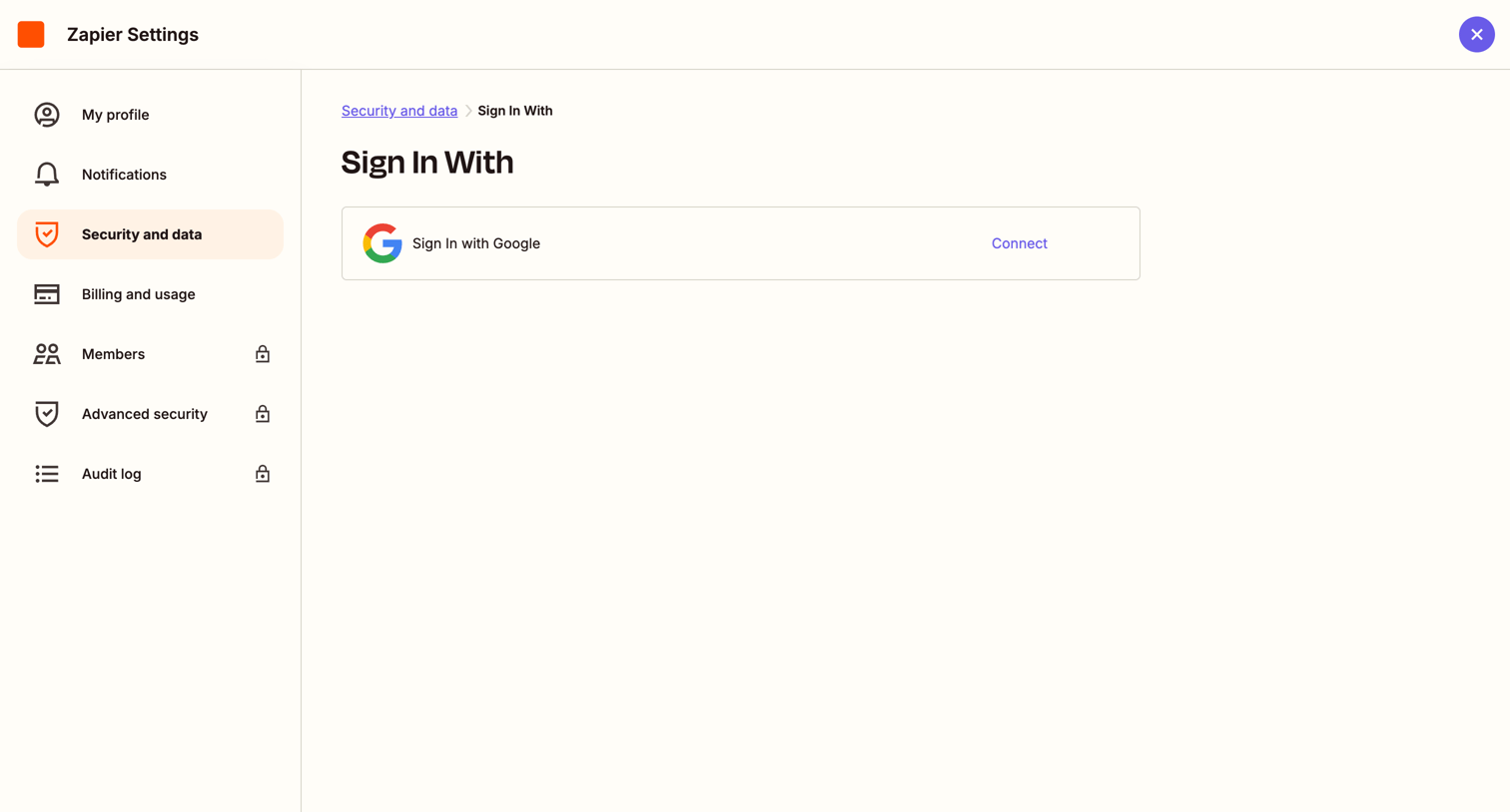 Zapier - Sign In With | Zapier screen