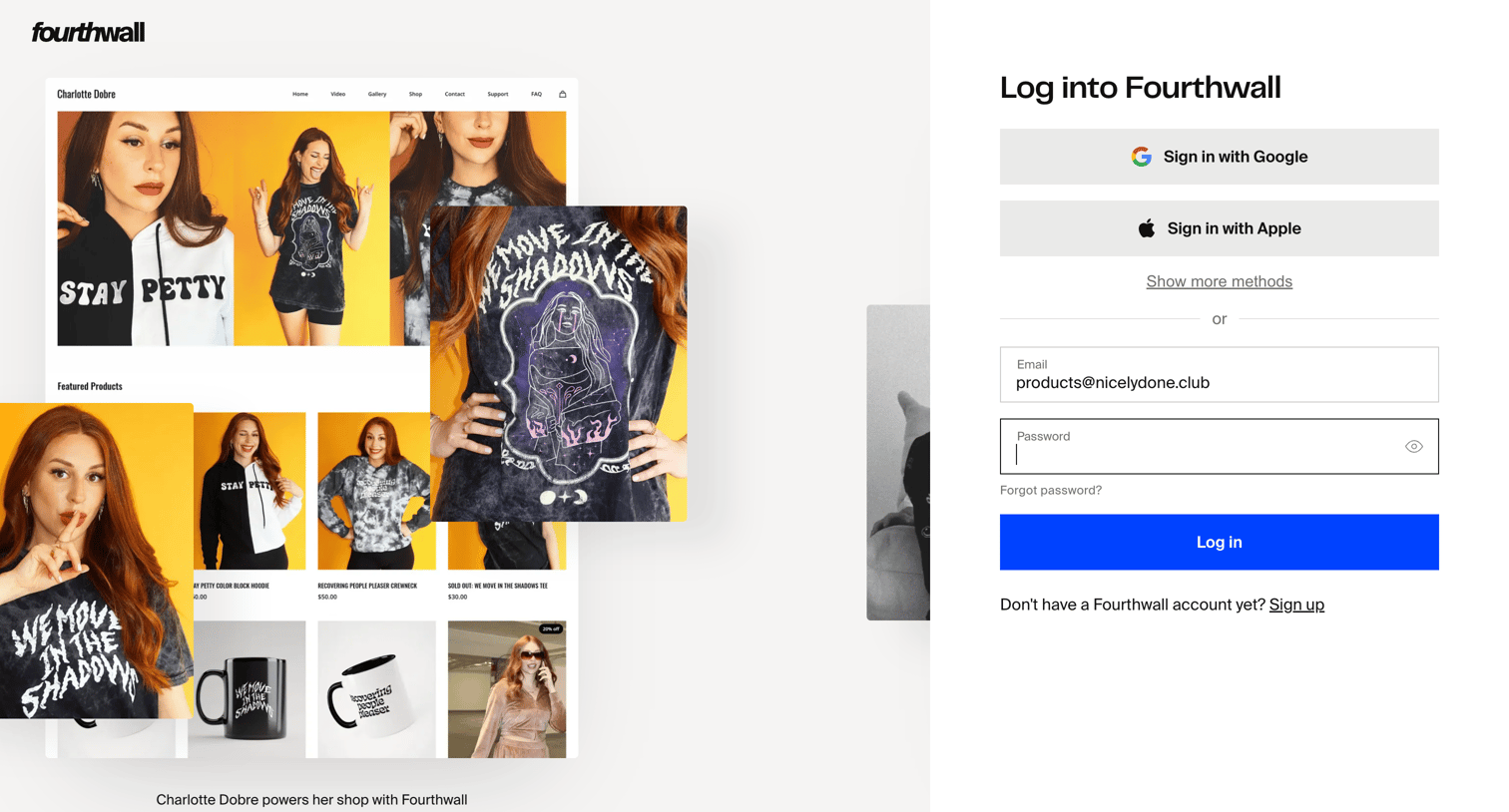 Fourthwall - Log into Fourthwall | Fourthwall screen