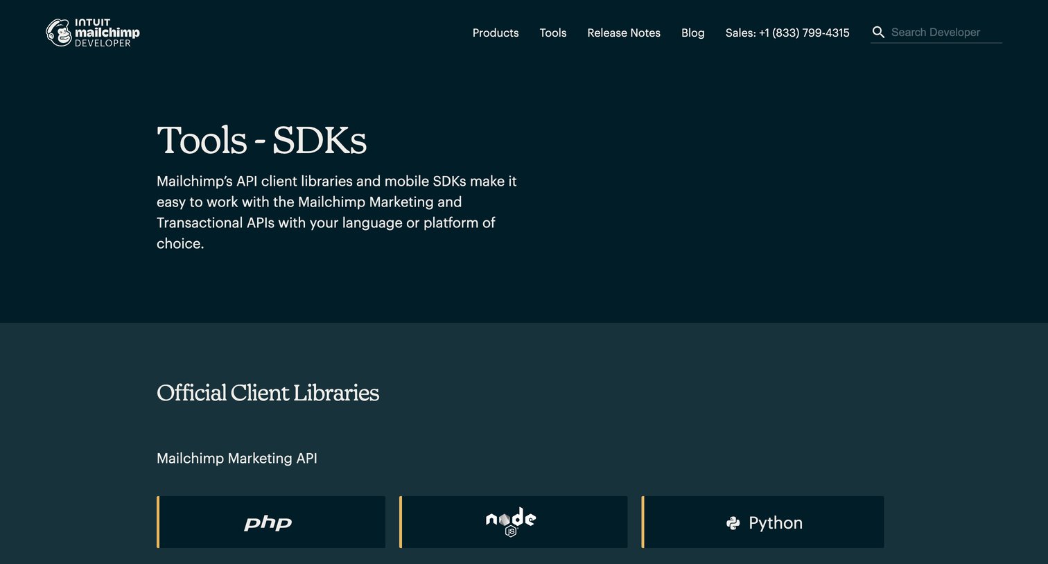 Mailchimp - Mailchimp Tools and SDKs  Mailchimp Developer screen