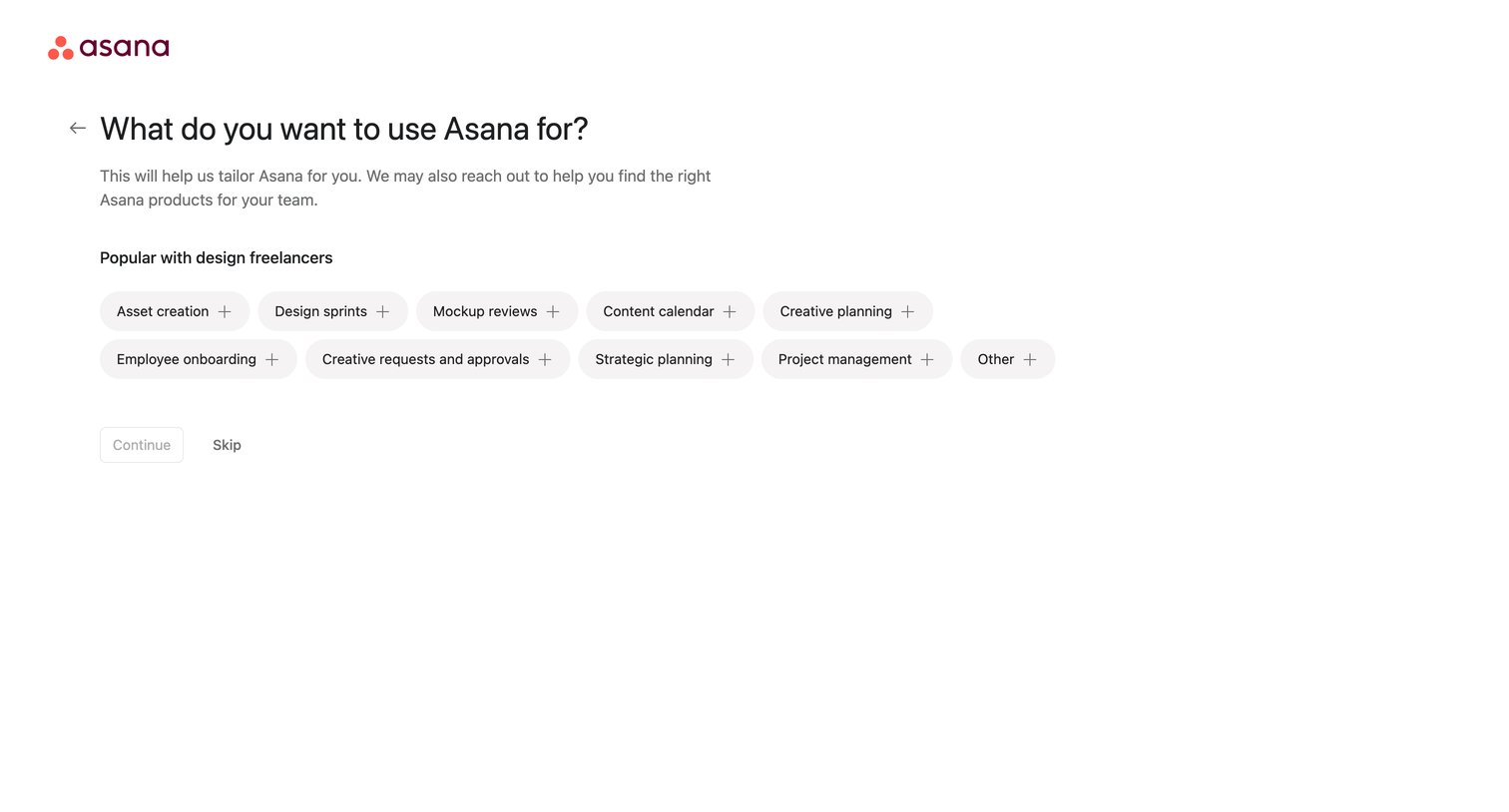 Asana - Set up your account - Asana screen