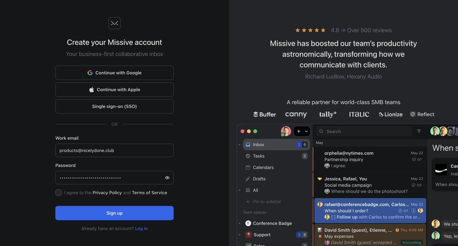 Missive - Signup screen
