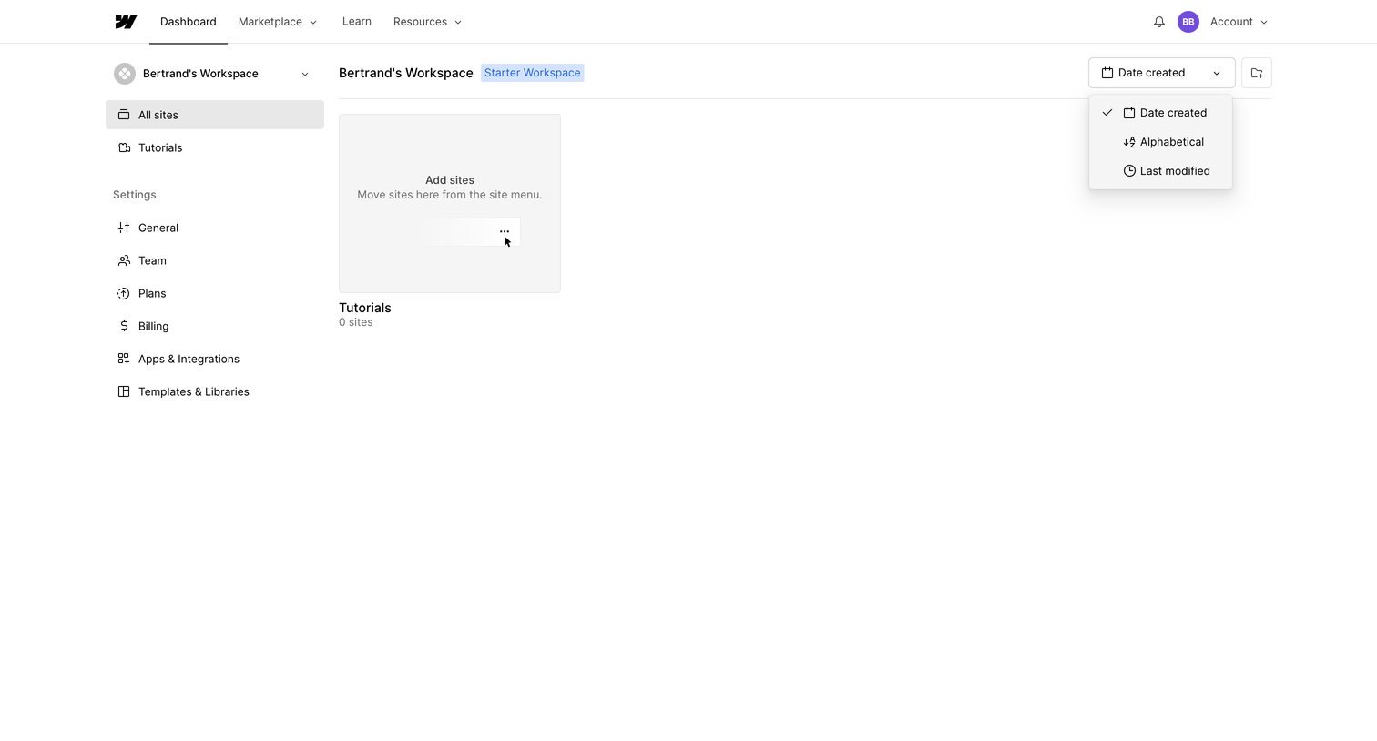 Webflow - Sites - Webflow screen