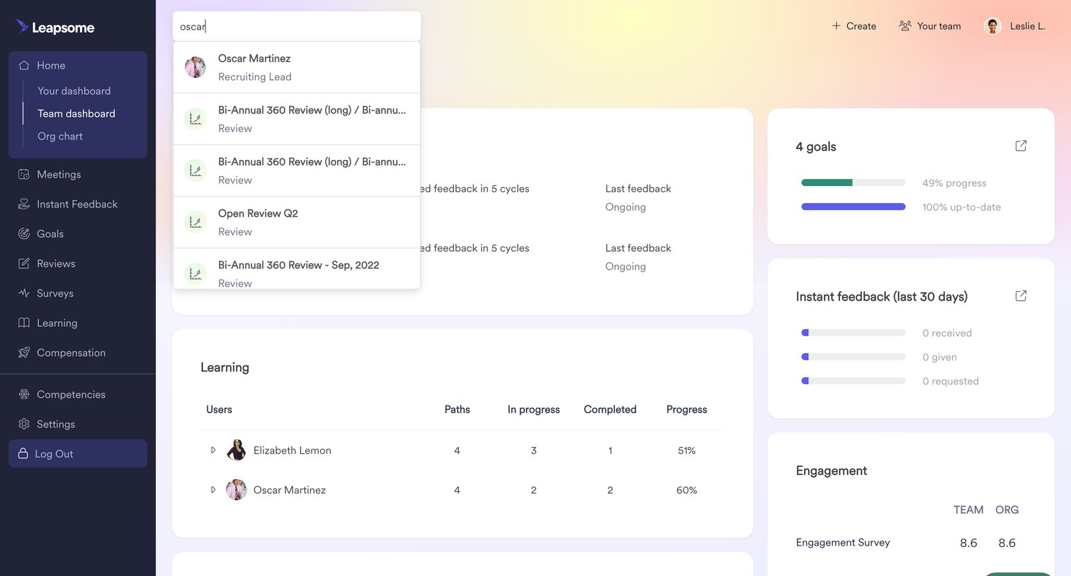 Leapsome - Home | Team Leapsome Leapsome screen
