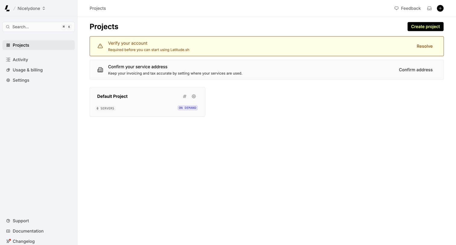 Latitude.sh - Projects – Dashboard - Latitude.sh screen