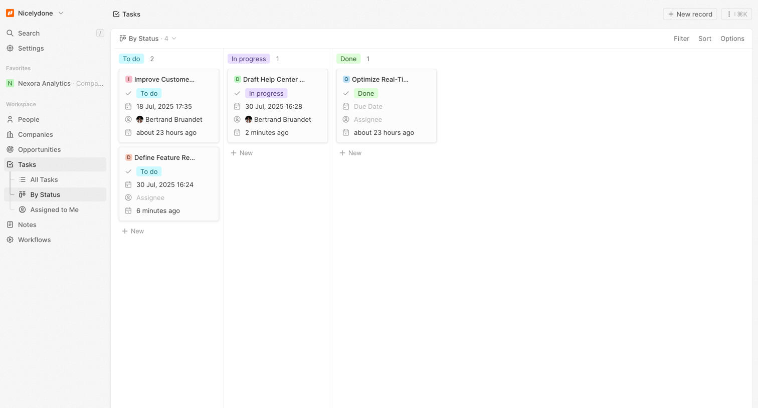 Twenty - By Status - Tasks screen