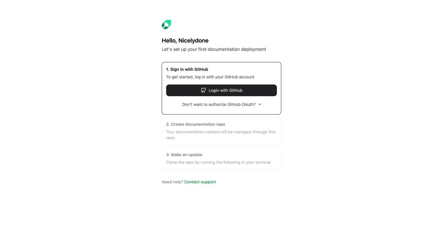 Mintlify - Onboarding - Mintlify screen