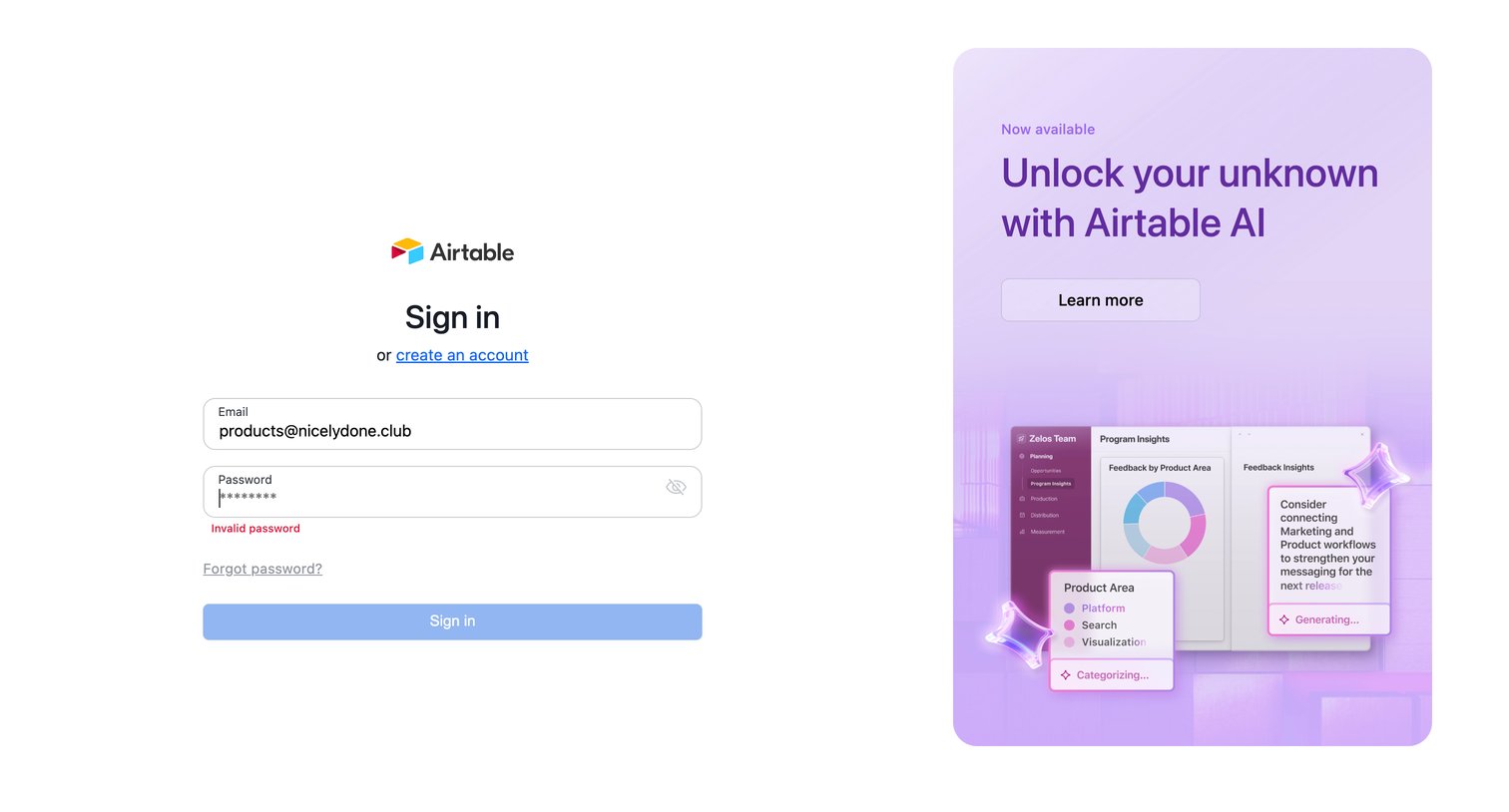 Airtable - Sign in - Airtable screen