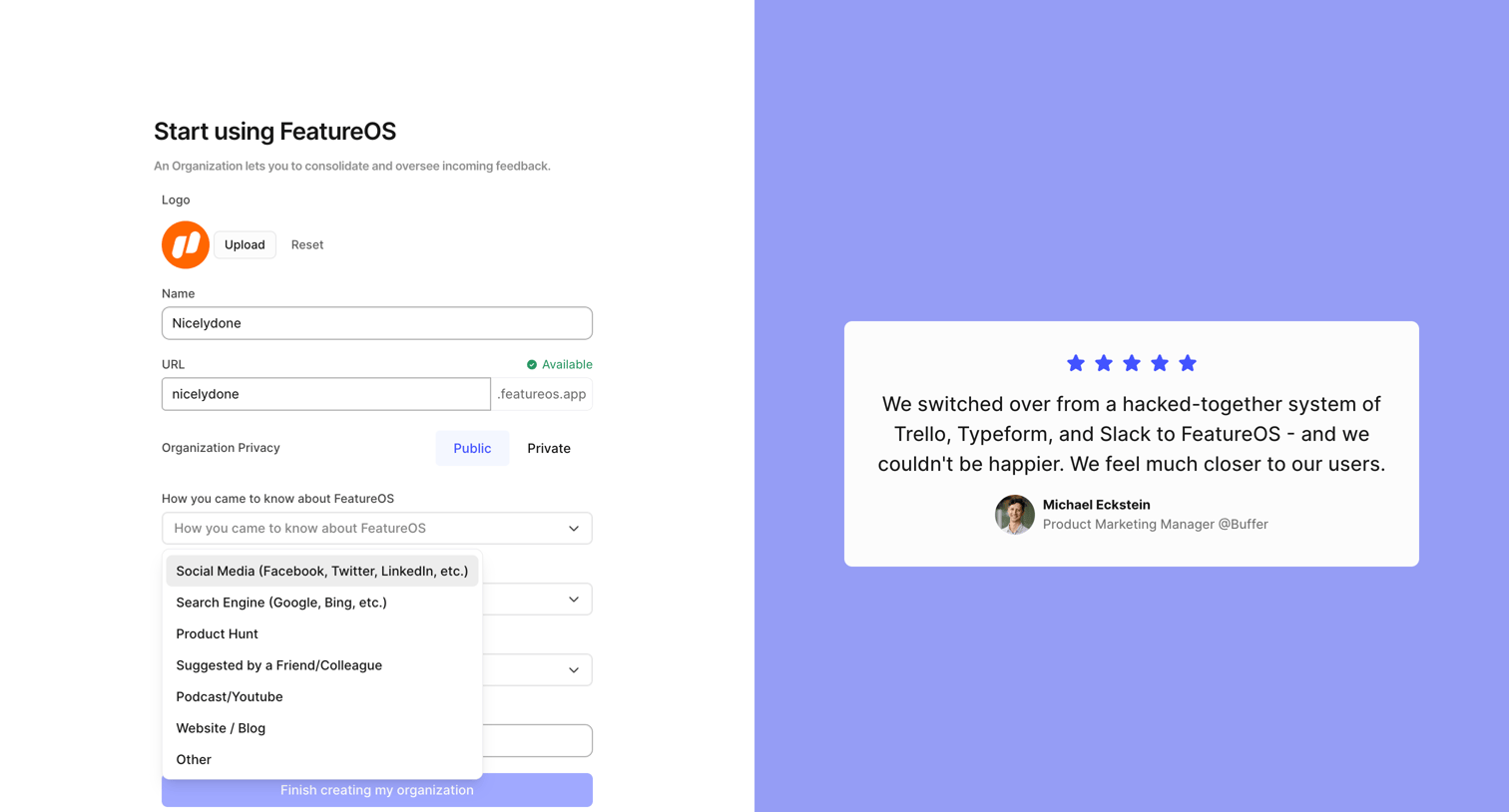 FeatureOS - featureOS screen