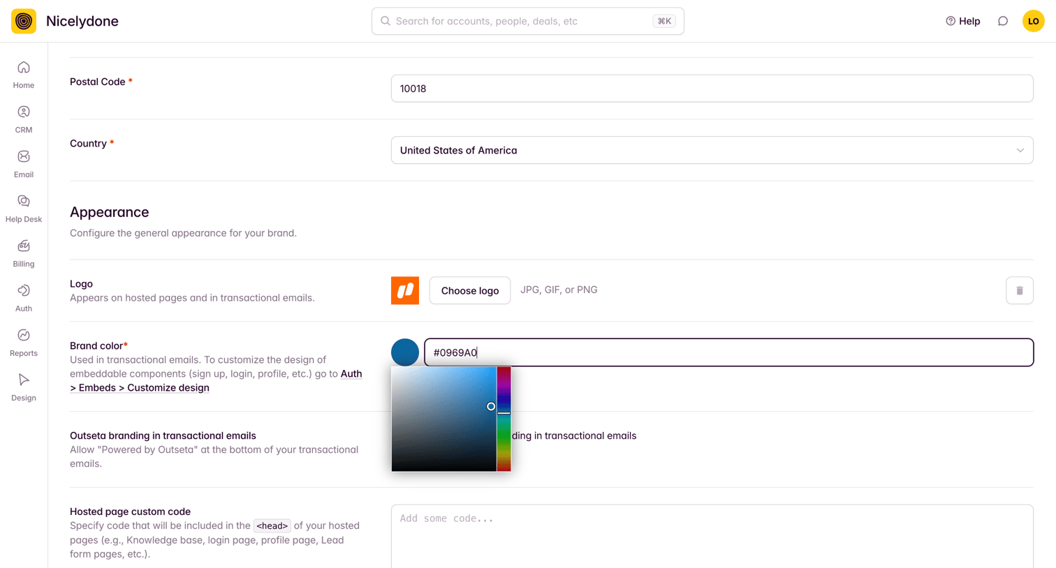 Outseta - General Settings screen