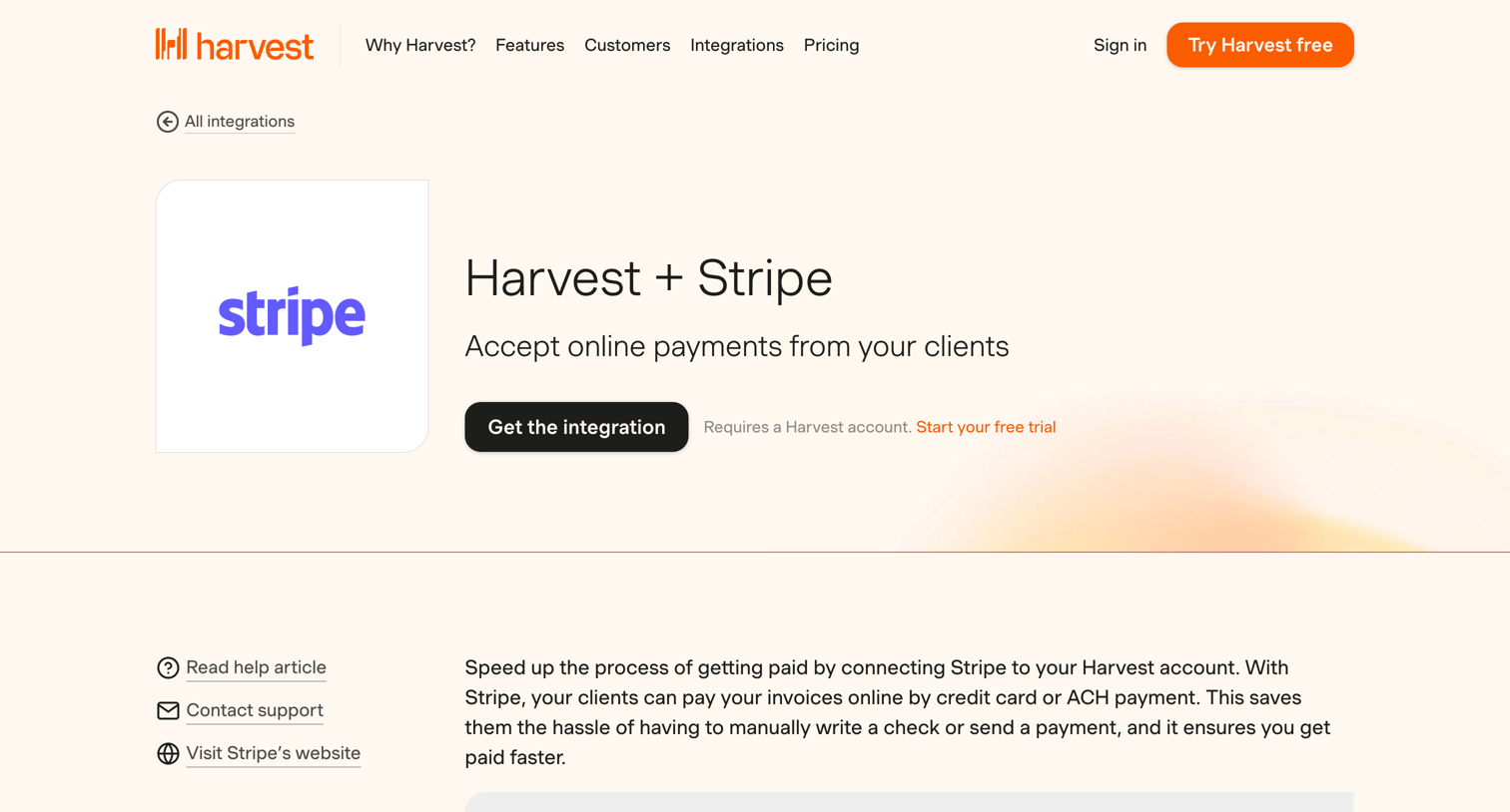 Harvest - Stripe Invoicing Integration - Harvest screen