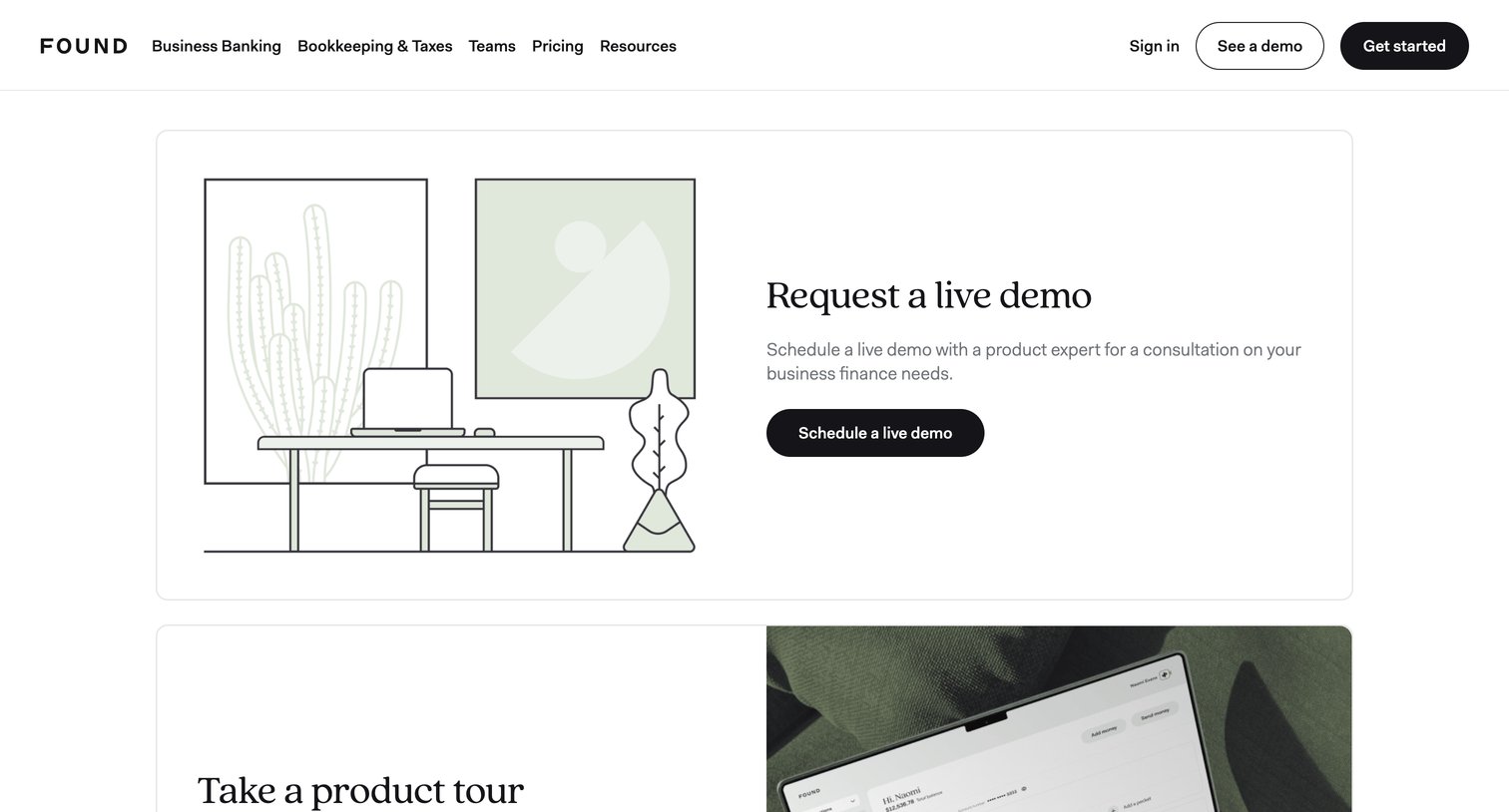 Found - Found Small Business Banking screen