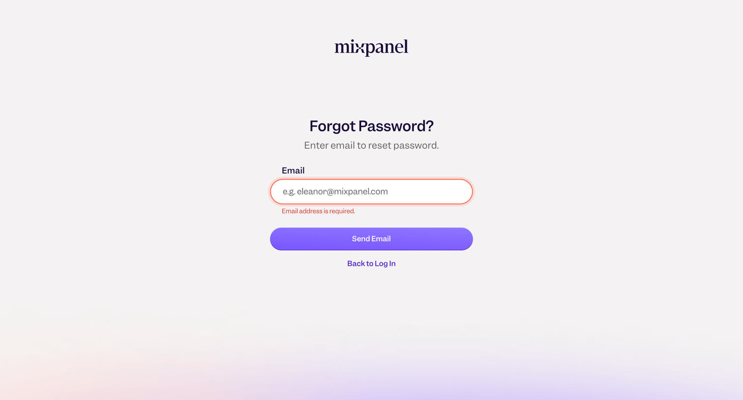 Mixpanel - Forgot password - Mixpanel screen