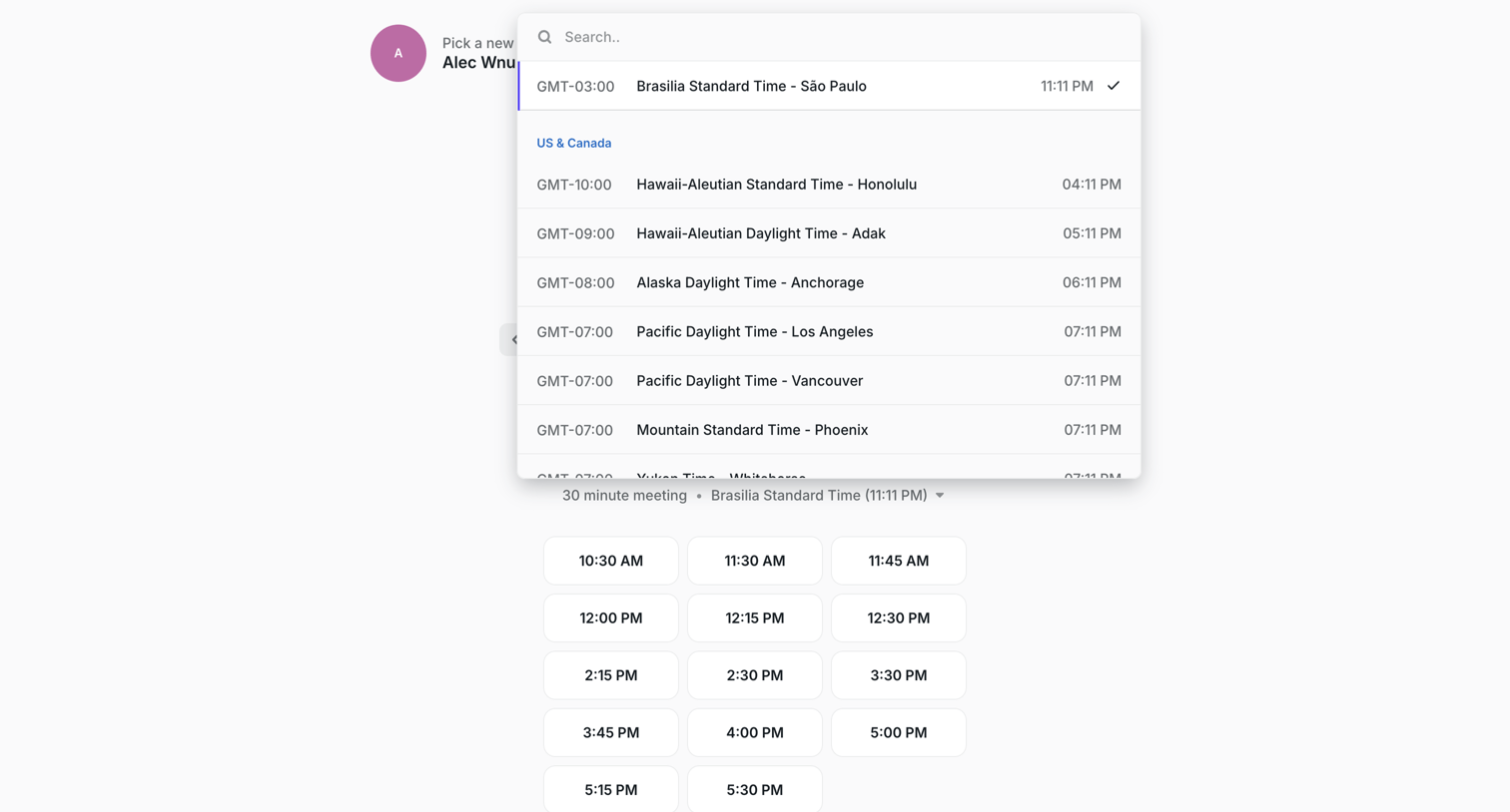 Navattic - Reschedule Meeting | Alec Wnuk screen