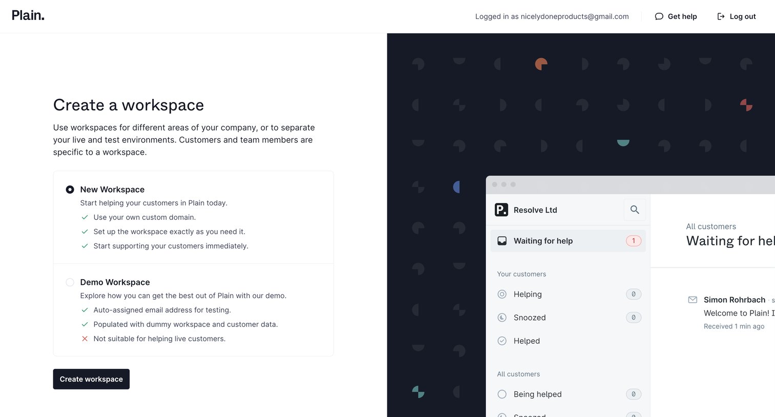 Plain - Create a workspace - Plain screen