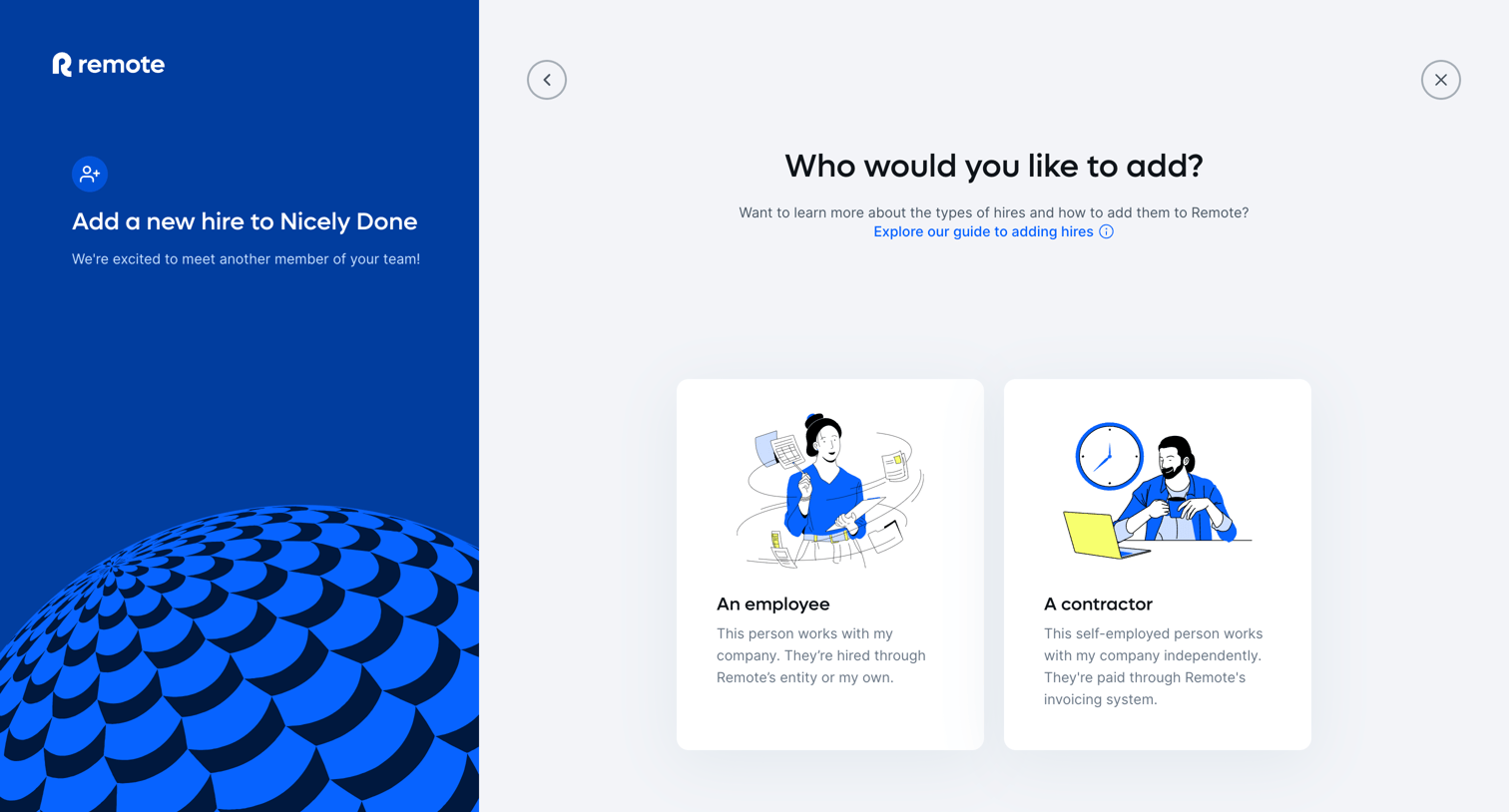 Remote - Add a new hire | Remote screen