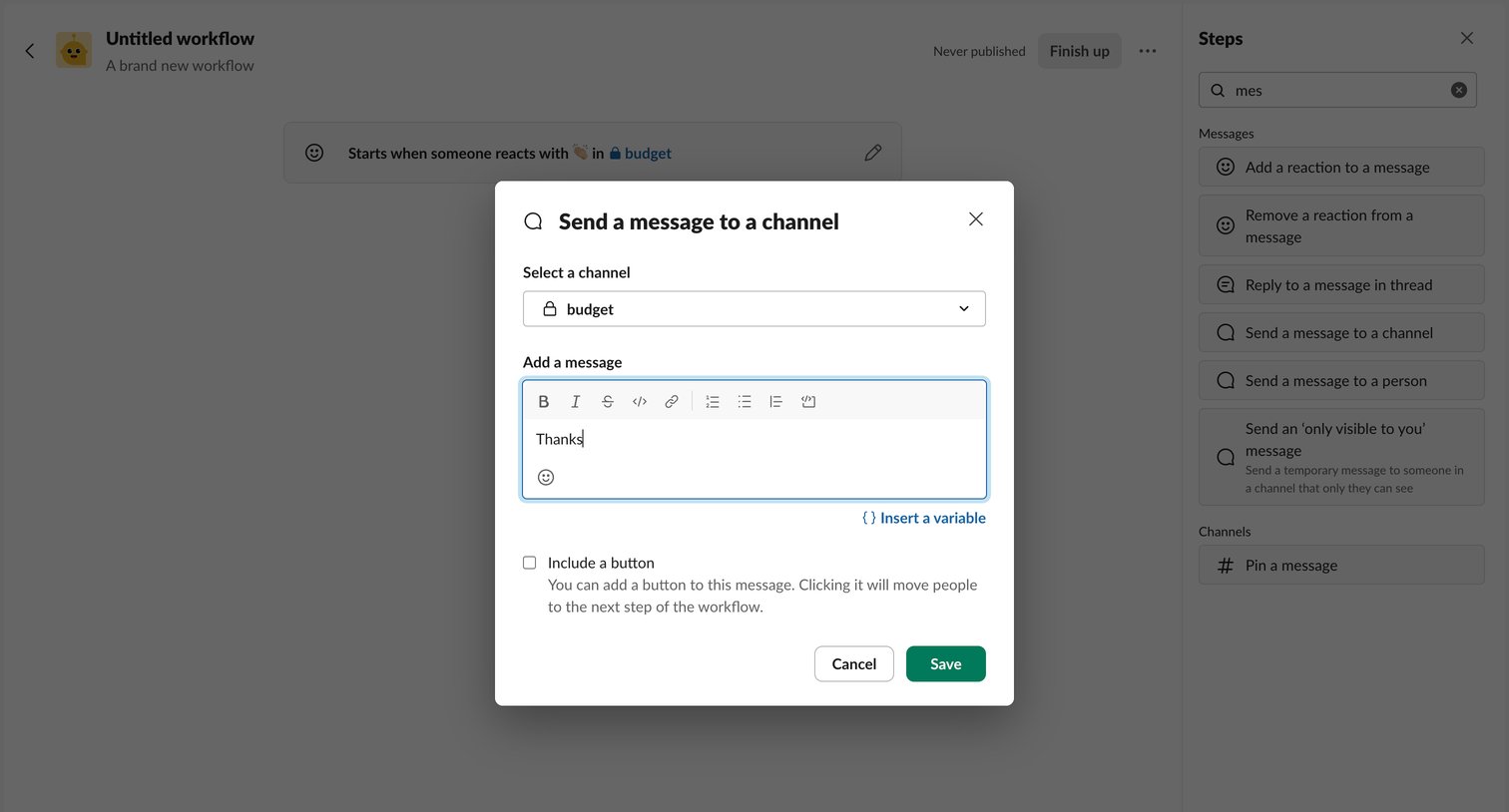 Slack - Untitled workflow | Workflow Builder  Nicelydoneclub - Slack screen