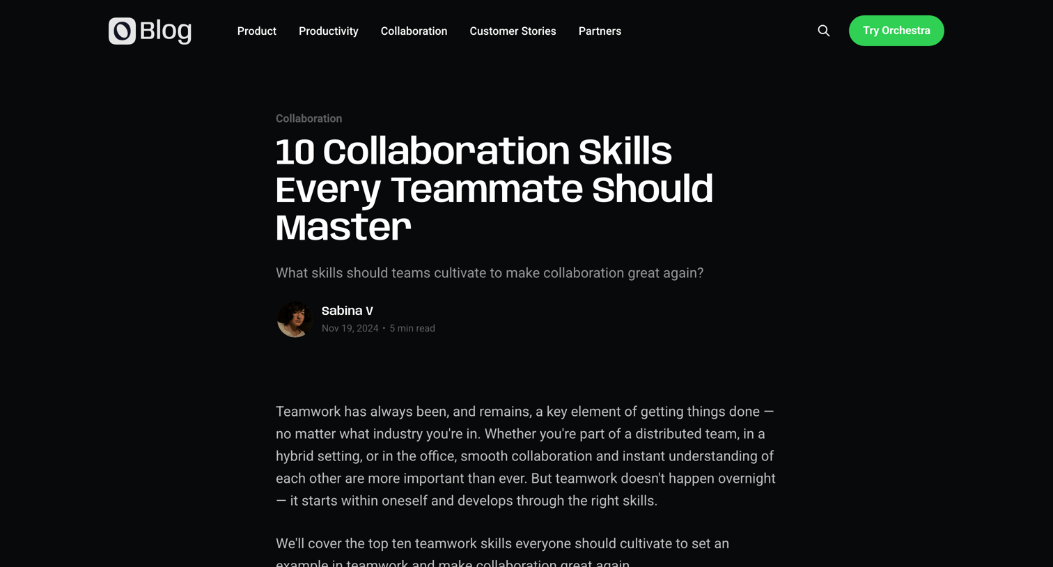 Orchestra - 10 Collaboration Skills Every Teammate Should Master screen