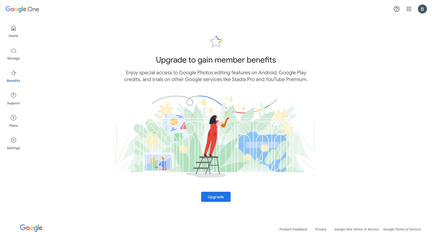Google One - Google One Benefits screen