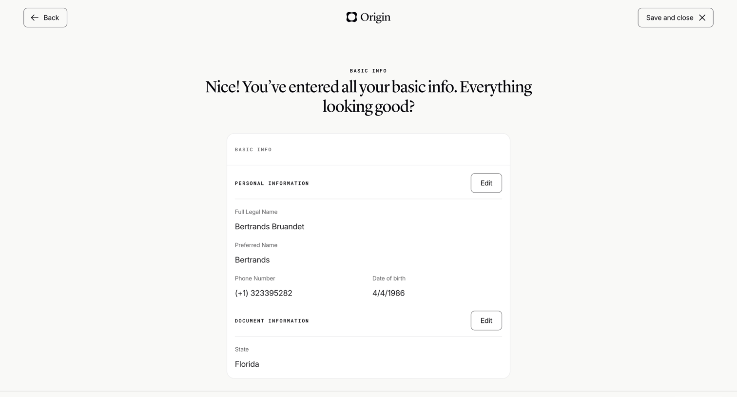 Origin Financial screen