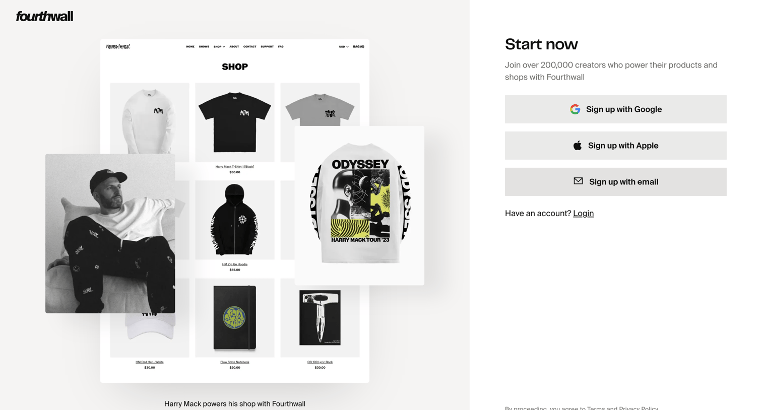 Fourthwall - Start now | Fourthwall screen