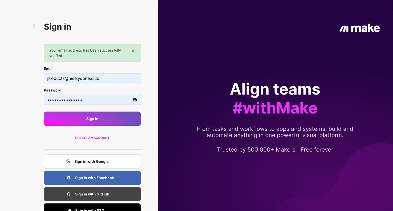 Make - Sign in | Make HQ screen