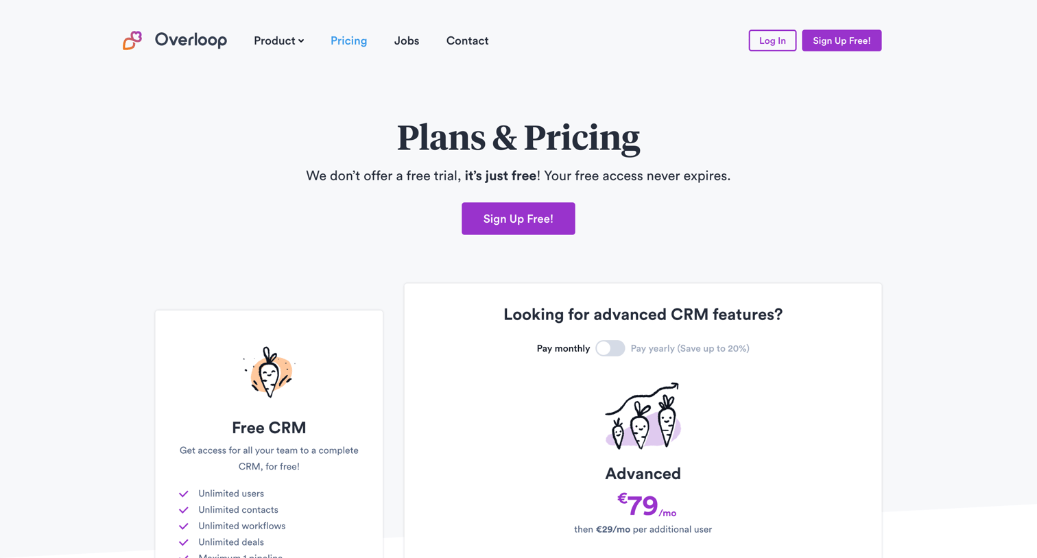 Overloop - Pricing | Overloop CRM screen