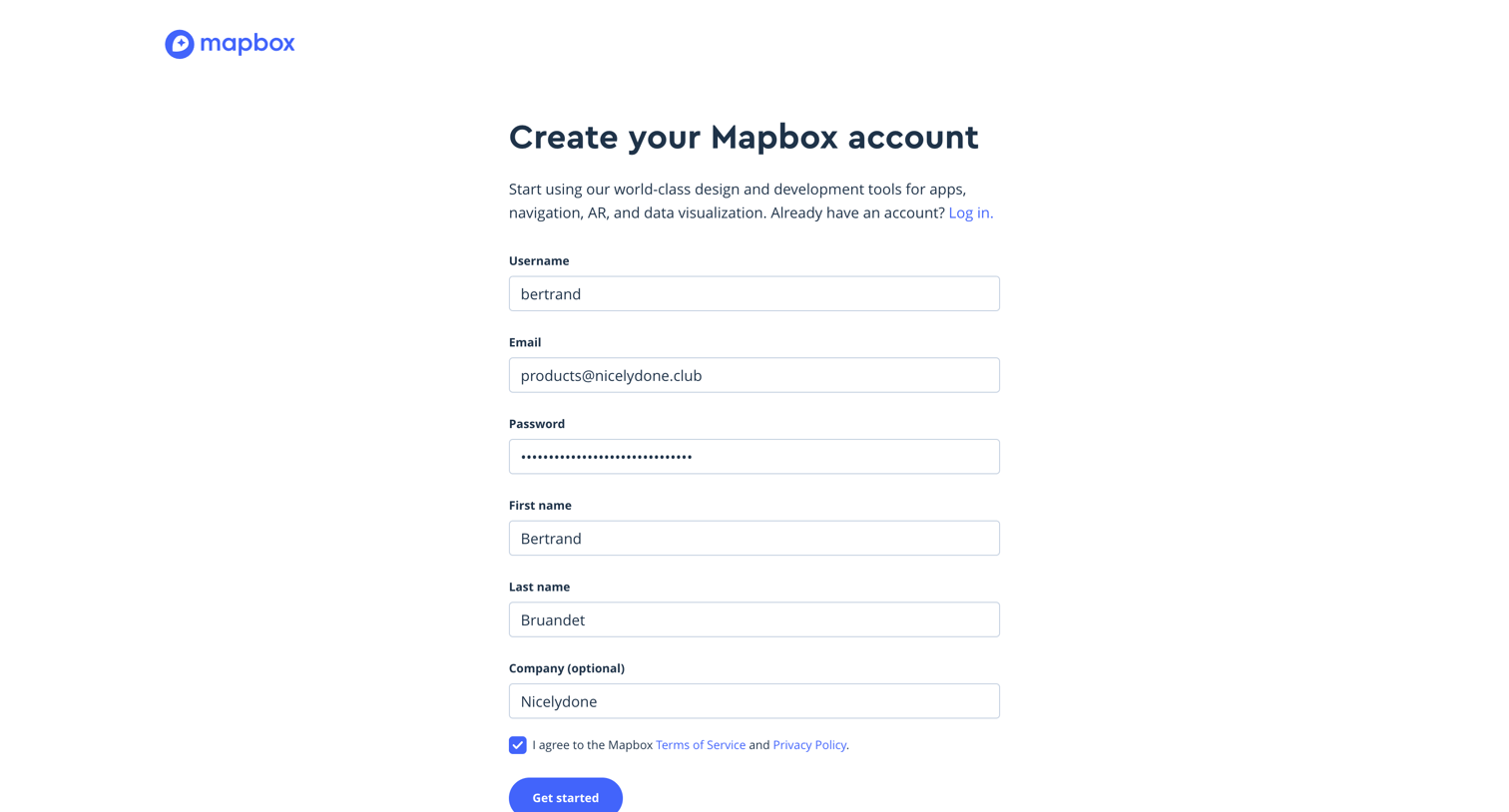 Mapbox - Sign up | Mapbox screen