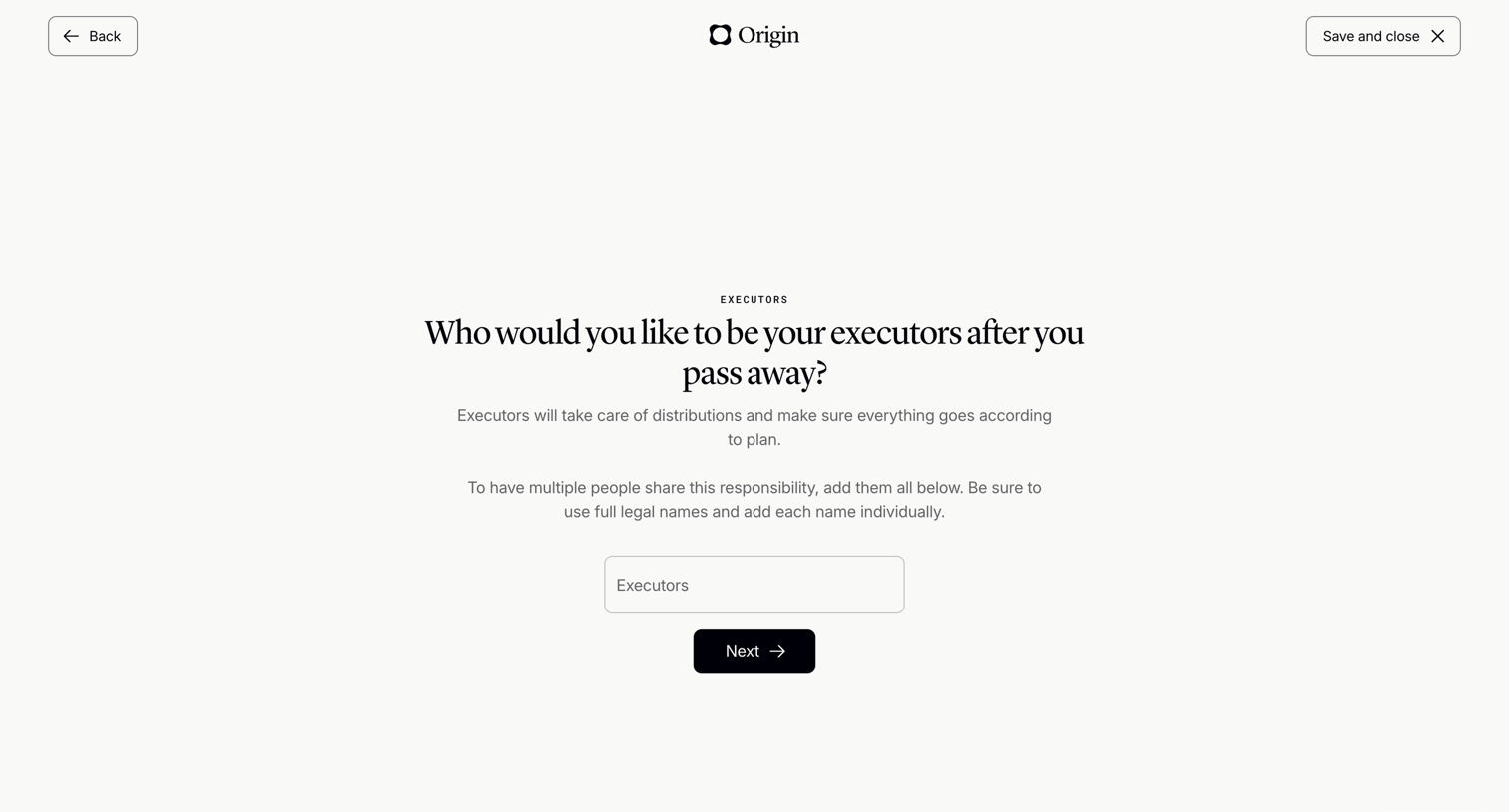 Origin Financial screen