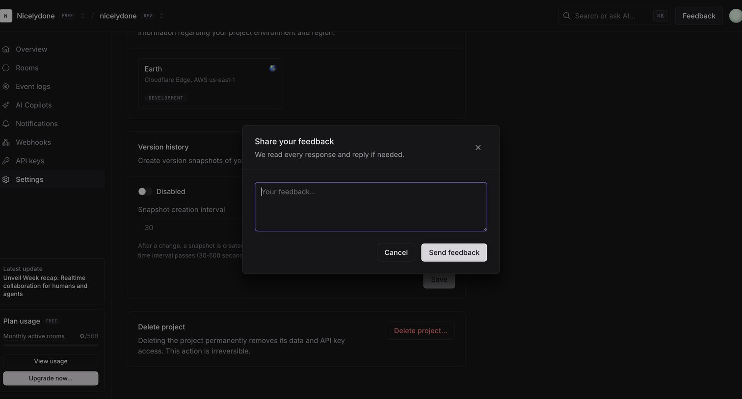 nicelydone (Development) | nicelydone (Development) | Settings from Liveblocks