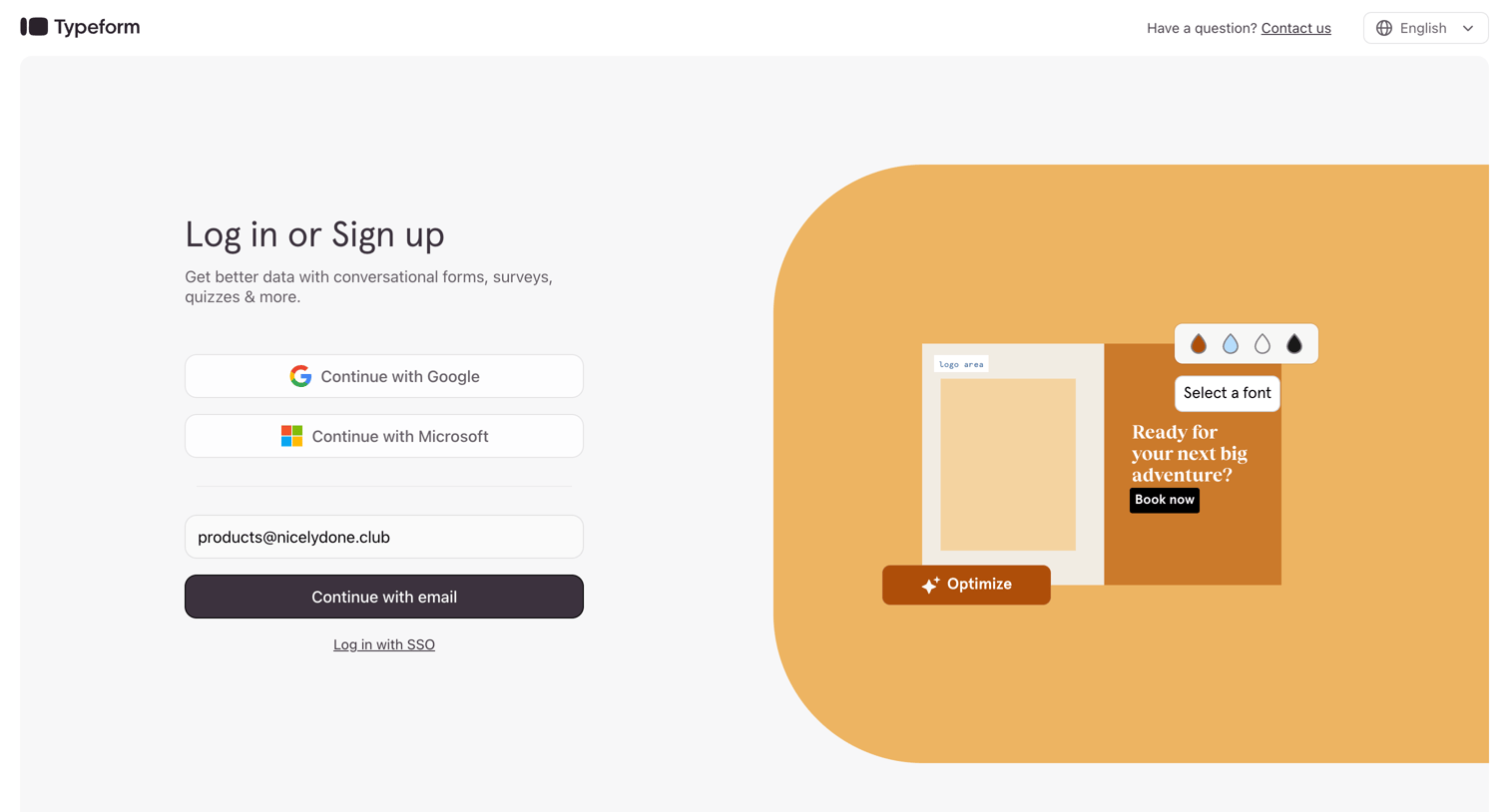 Typeform screen