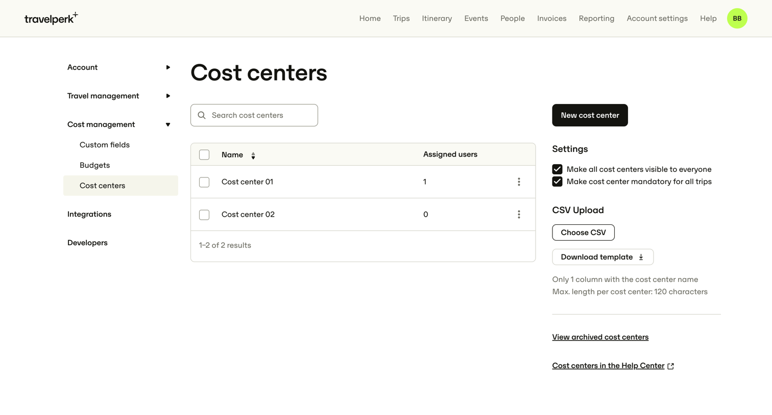 Travelperk - Account settings for Nicelydone — TravelPerk screen