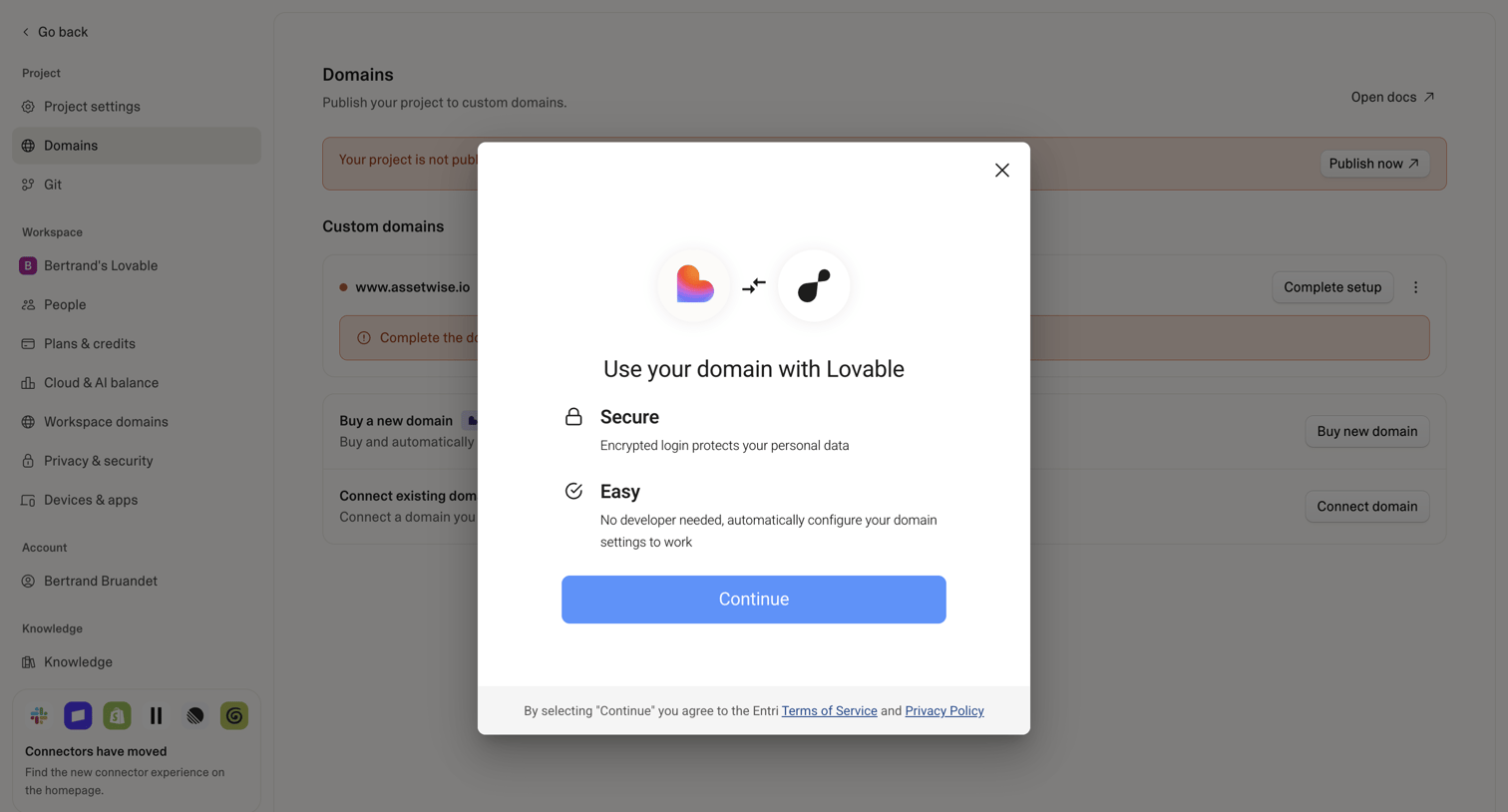 Lovable - Project settings - Lovable screen