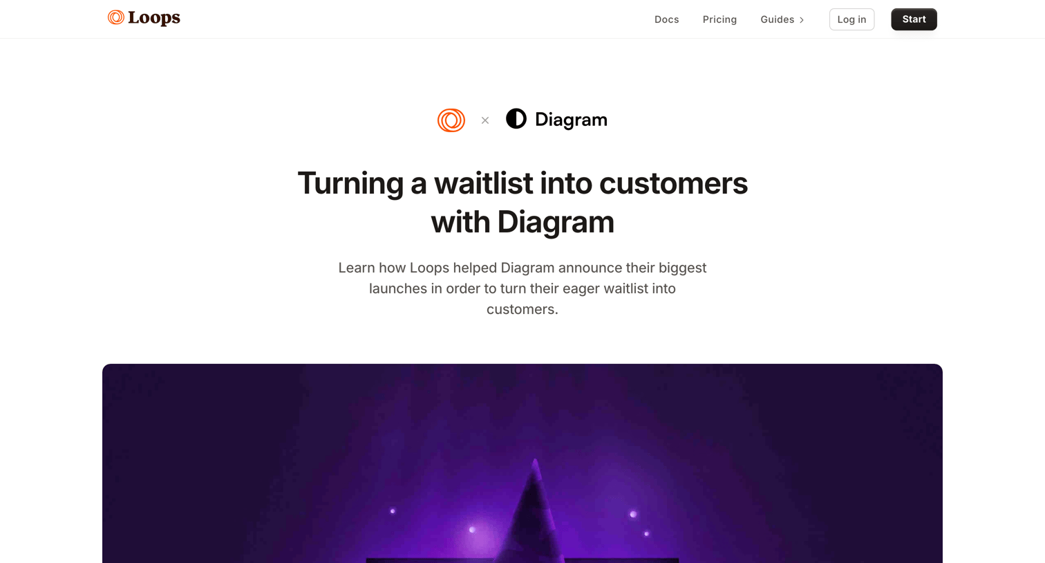 Loops - Turning a waitlist into customers with Diagram - Loops Customer Stories screen