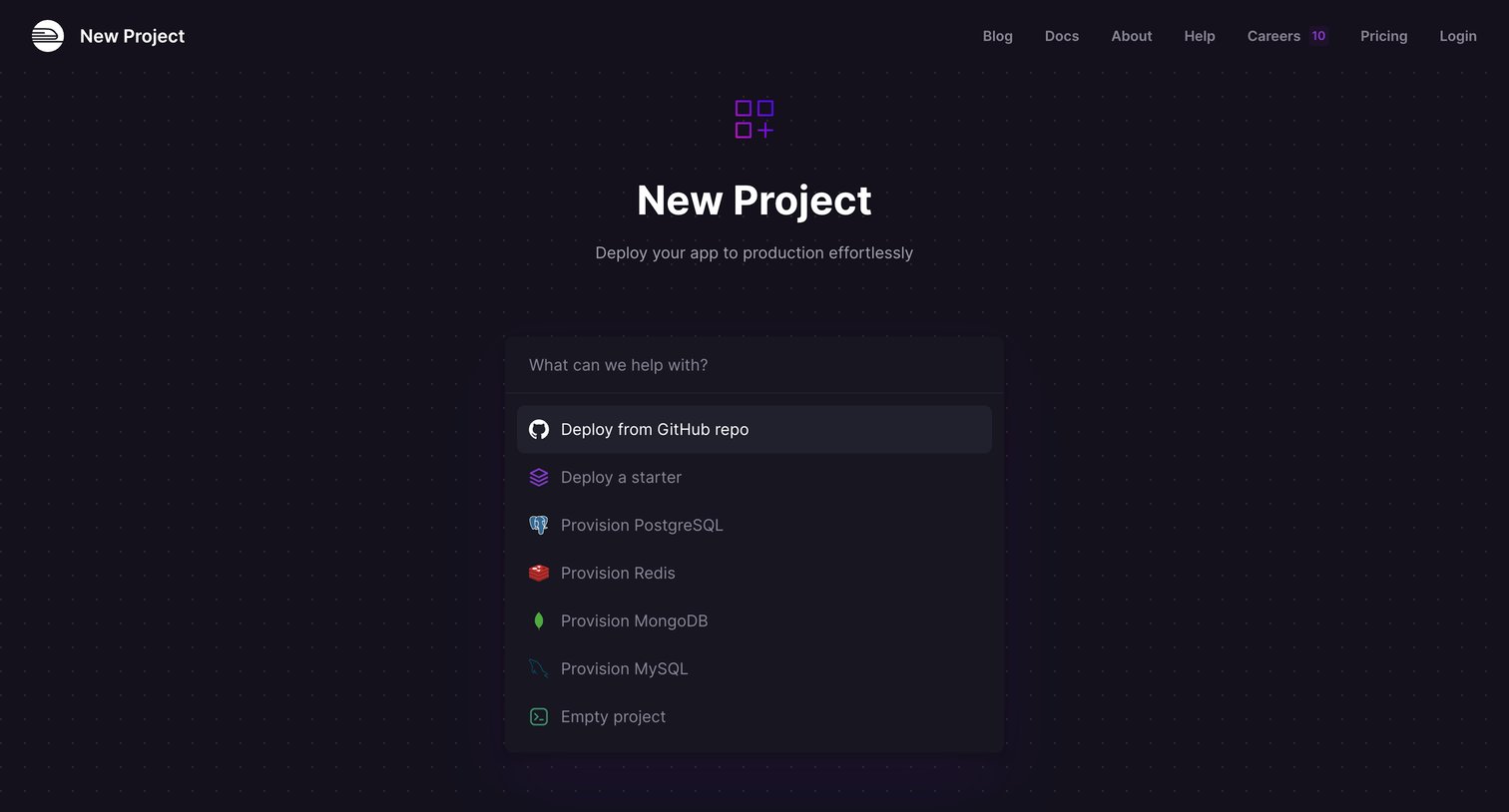 Railway - New project screen
