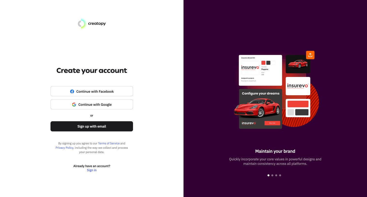Creatopy - Create account - Creatopy screen