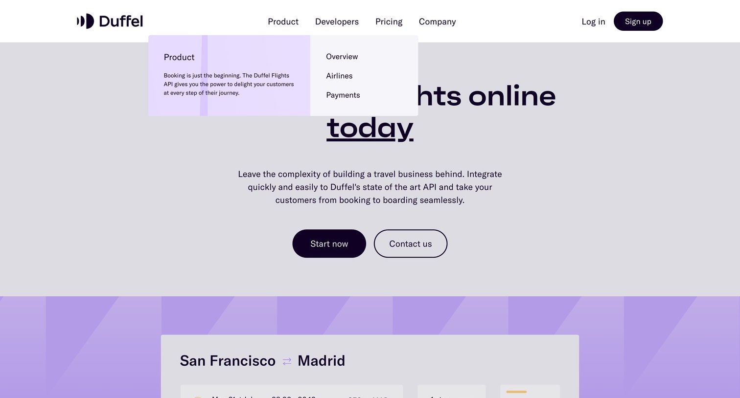 Duffel - Duffel - The best API to sell flights online screen