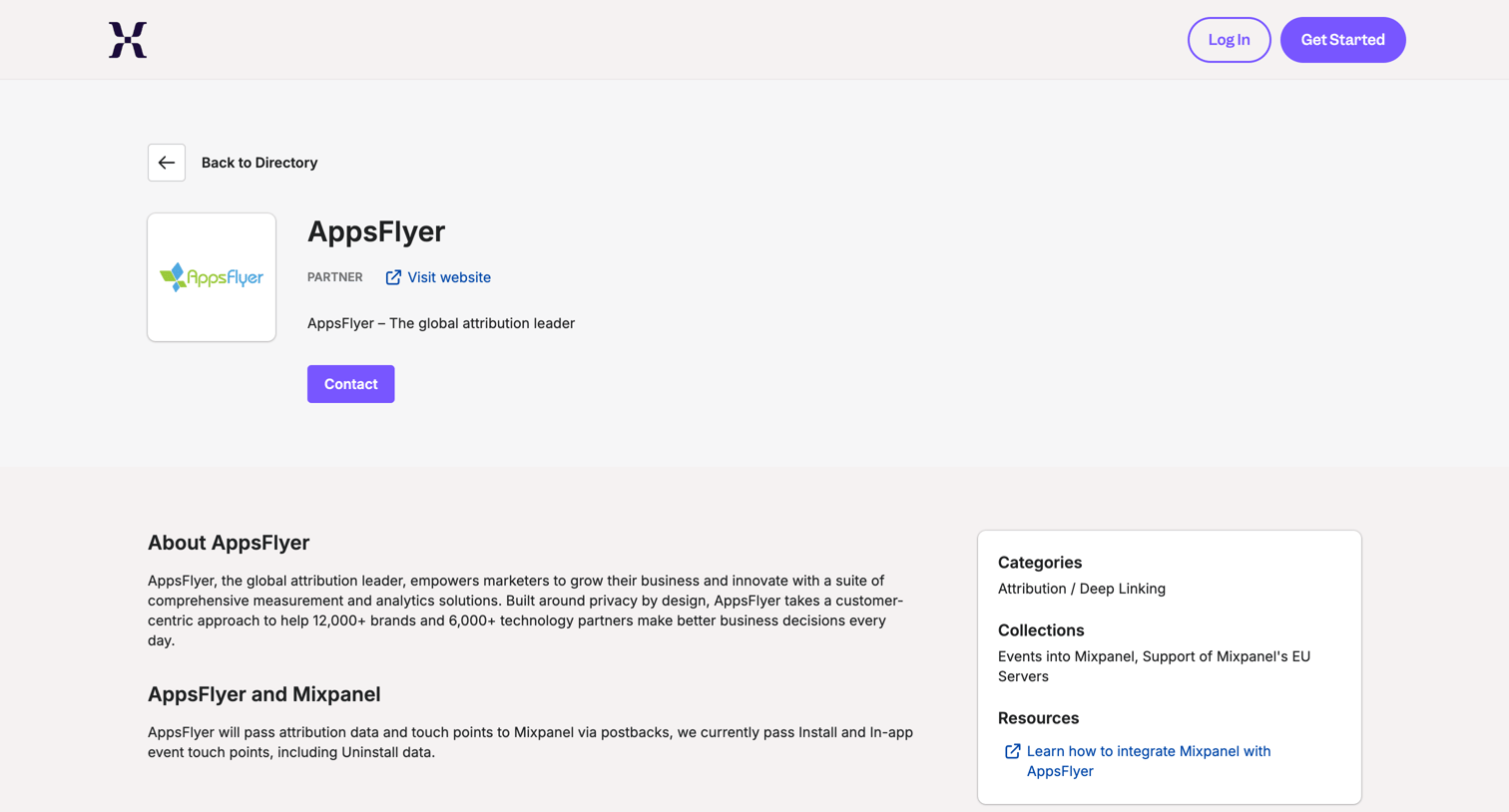 Mixpanel - AppsFlyer - Mixpanel Integration Directory screen