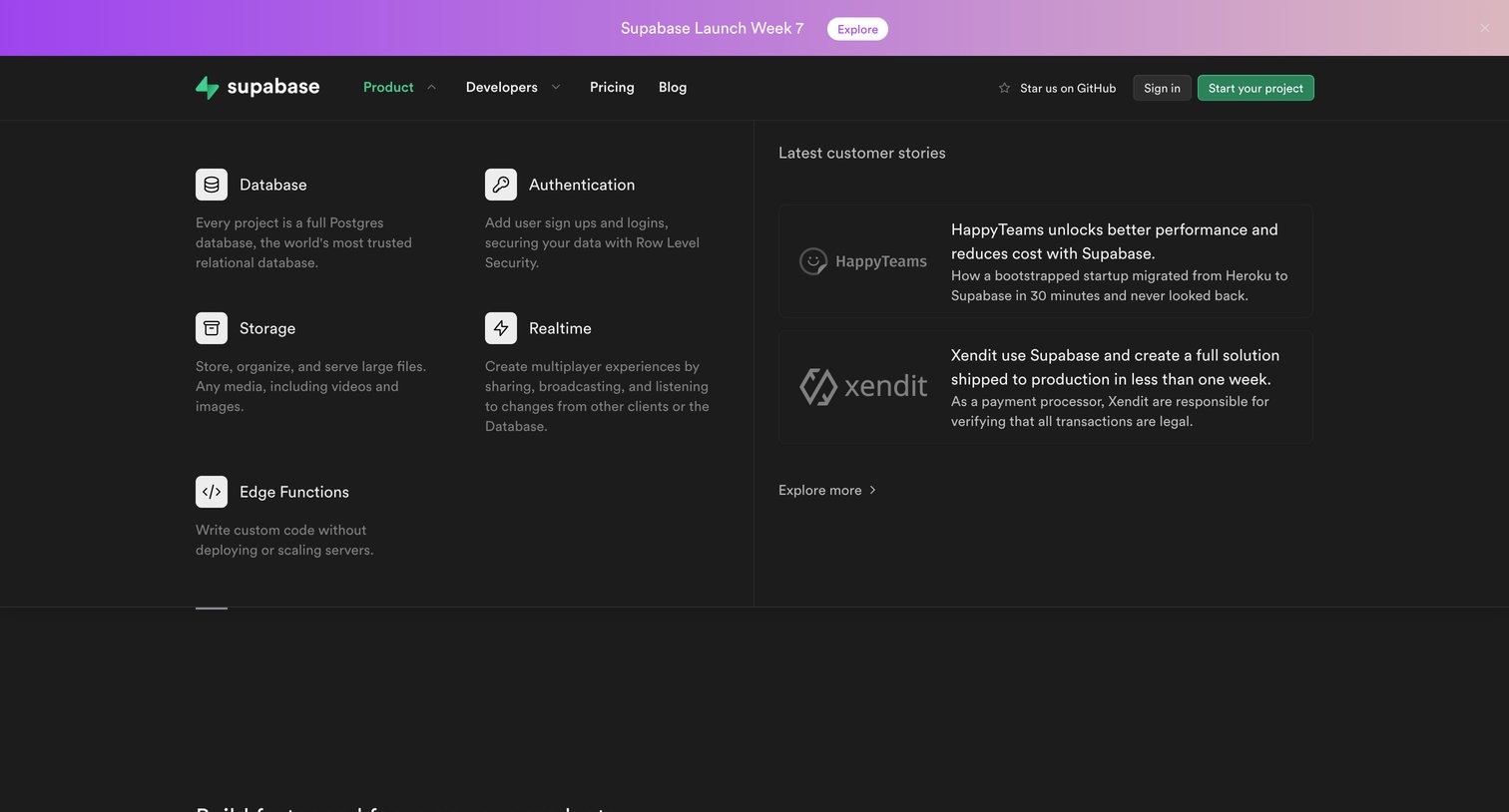 Supabase - The Open Source Firebase Alternative | Supabase screen