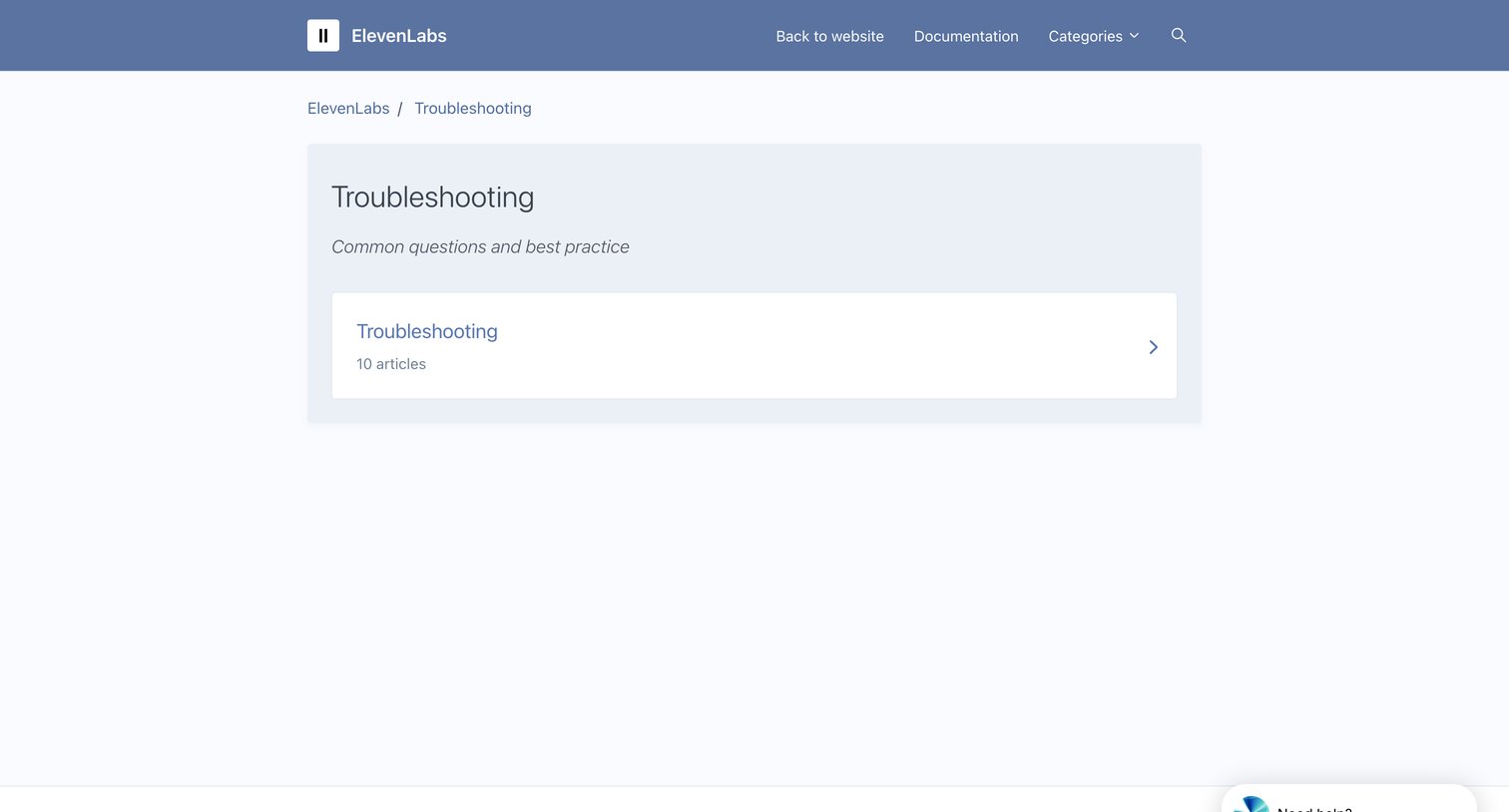 Elevenlabs - Troubleshooting – ElevenLabs screen