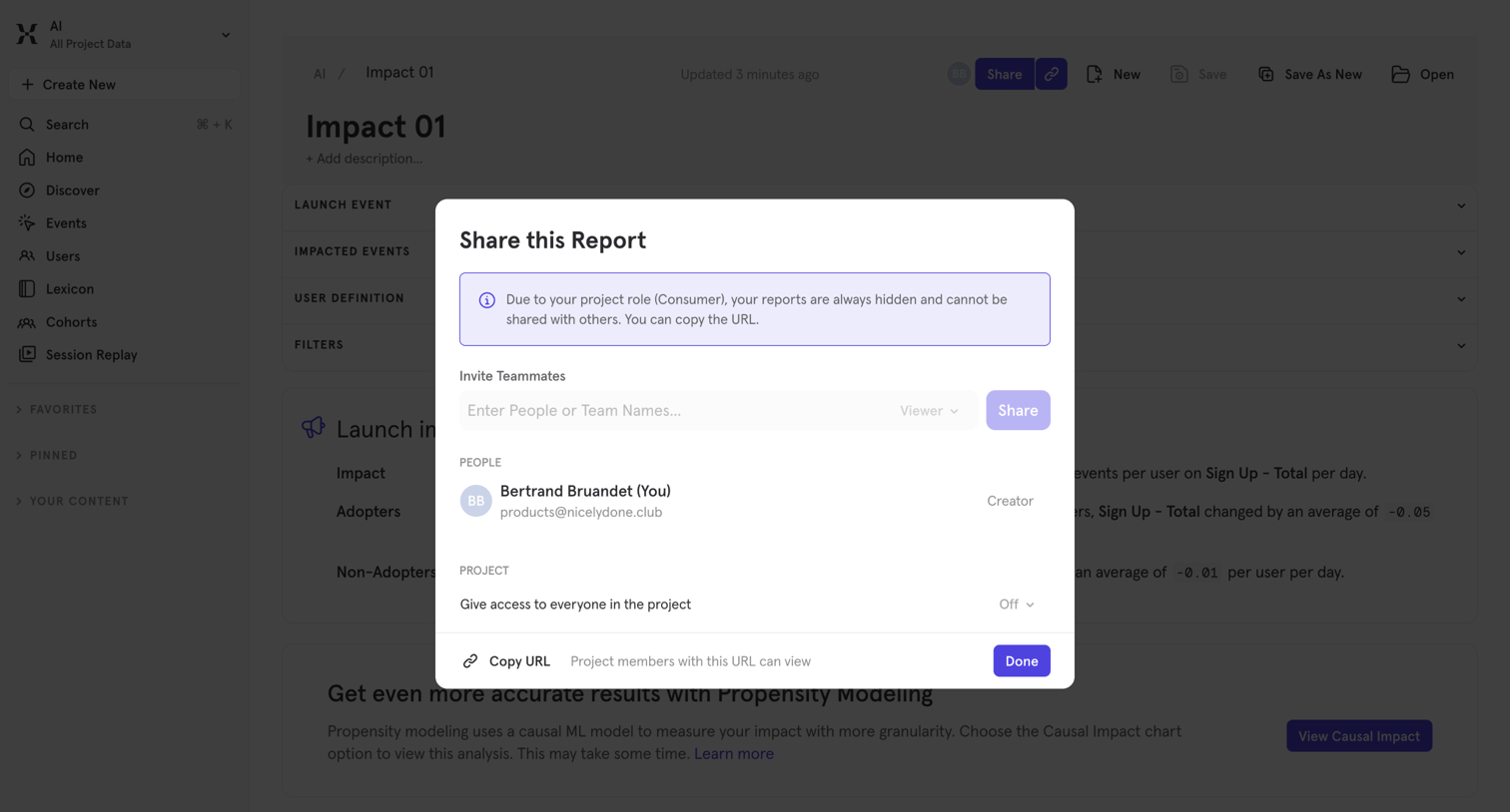 Mixpanel - Impact 01 - AI / Mixpanel screen