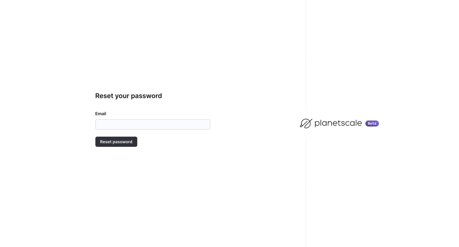 PlanetScale - Reset your password - PlanetScale screen