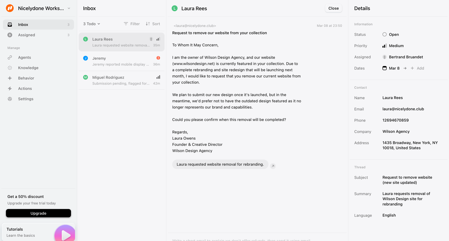 Lemni - Inbox › Laura Rees screen