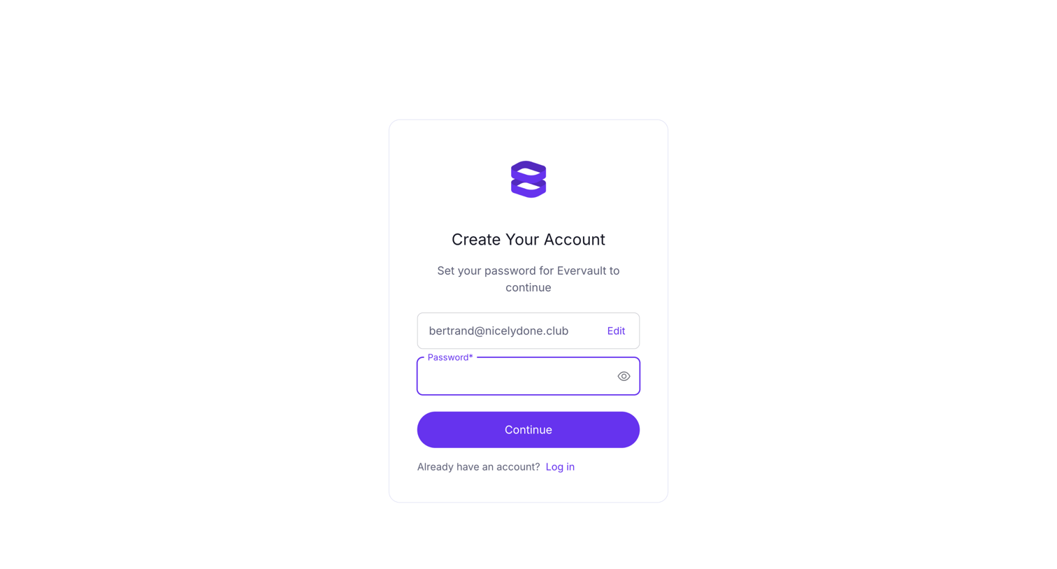 Evervault - Create a password to sign up | Evervault screen