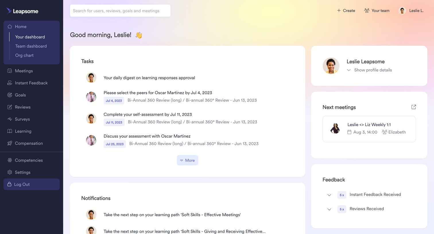 Leapsome - Home | My Leapsome Leapsome screen