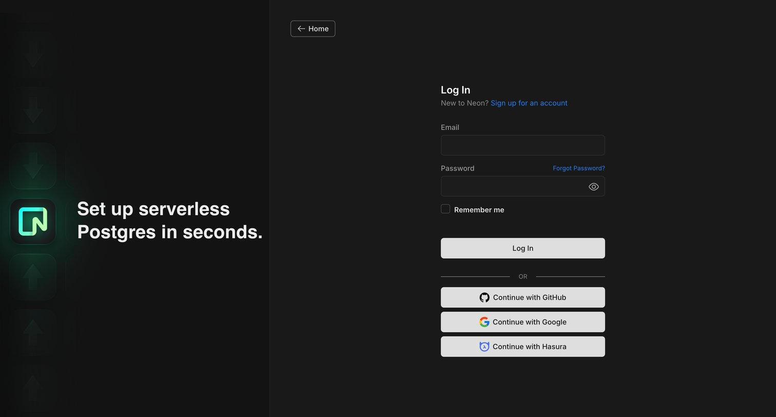 Neon - Log In screen