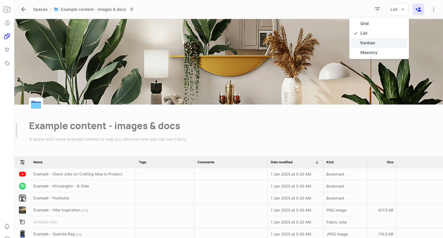 Fabric - Fabric | Example content - images & docs screen