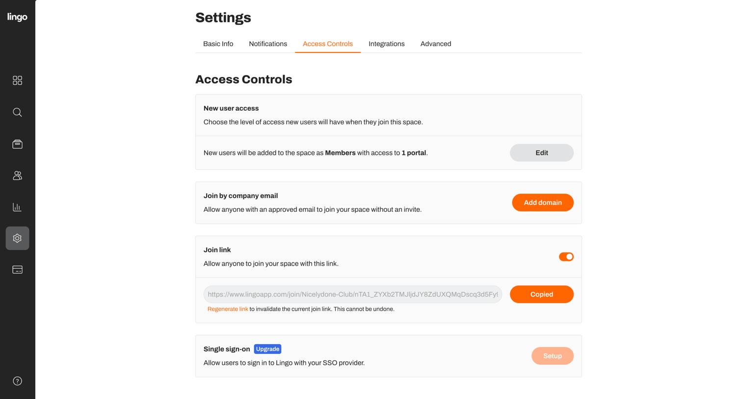 Lingo - Nicelydone Club settings screen