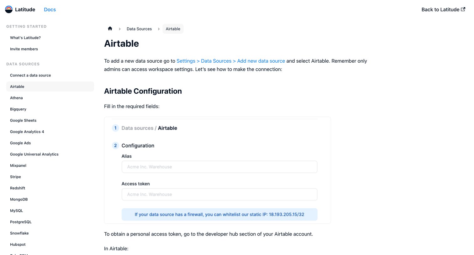 Latitude - Airtable | Latitude Docs screen