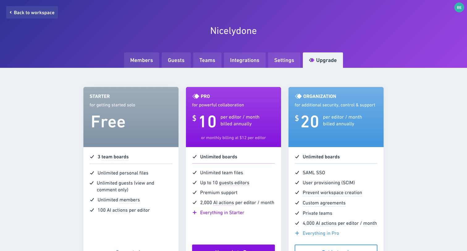 Whimsical - Upgrade workspace screen